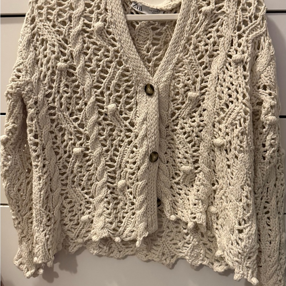 Zara Cream Crochet Cardigan Sweater